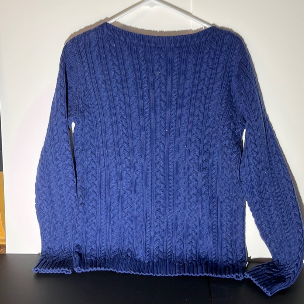 Ralph Lauren Navy blue cable knit sweater with a boat neck